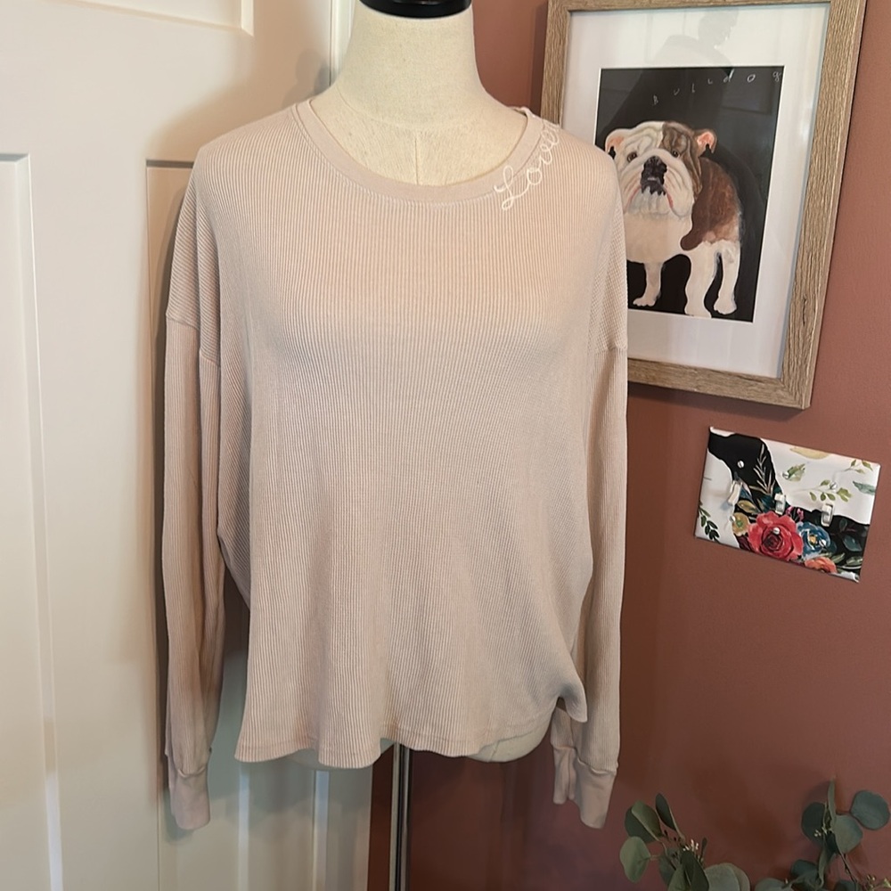 Sundry for Evereve women’s LOVED cream tan waffle long sleeve 1 (S) Henley top - Picture 1 of 13
